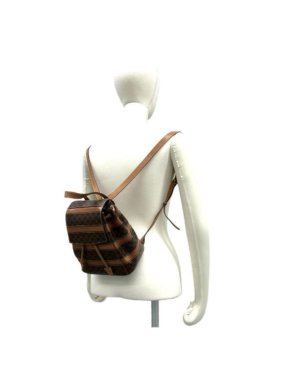 Celine Vintage Macadam Blason Triomphe Pattern Leather Drawstring Mini Backpack main image 7